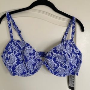Blue and white swim bra
